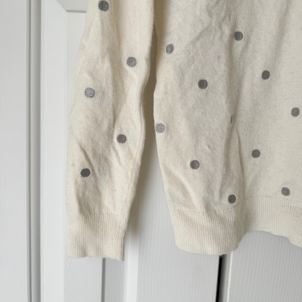 J.Crew Womens V-Neck Sweater Small Cream Grey Polka Dot Colorblock Knit Top - Picture 4 of 4